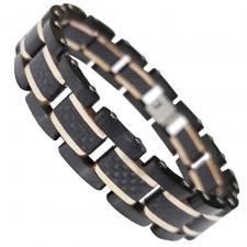 Black PVD w/ Rose gold Stainless Steel Bracelet w/ Carbon Fiber